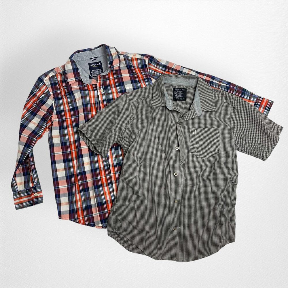 Lot of 2 Boys Button Down Shirts Calvin Klein Nautica Size‎ 10/12